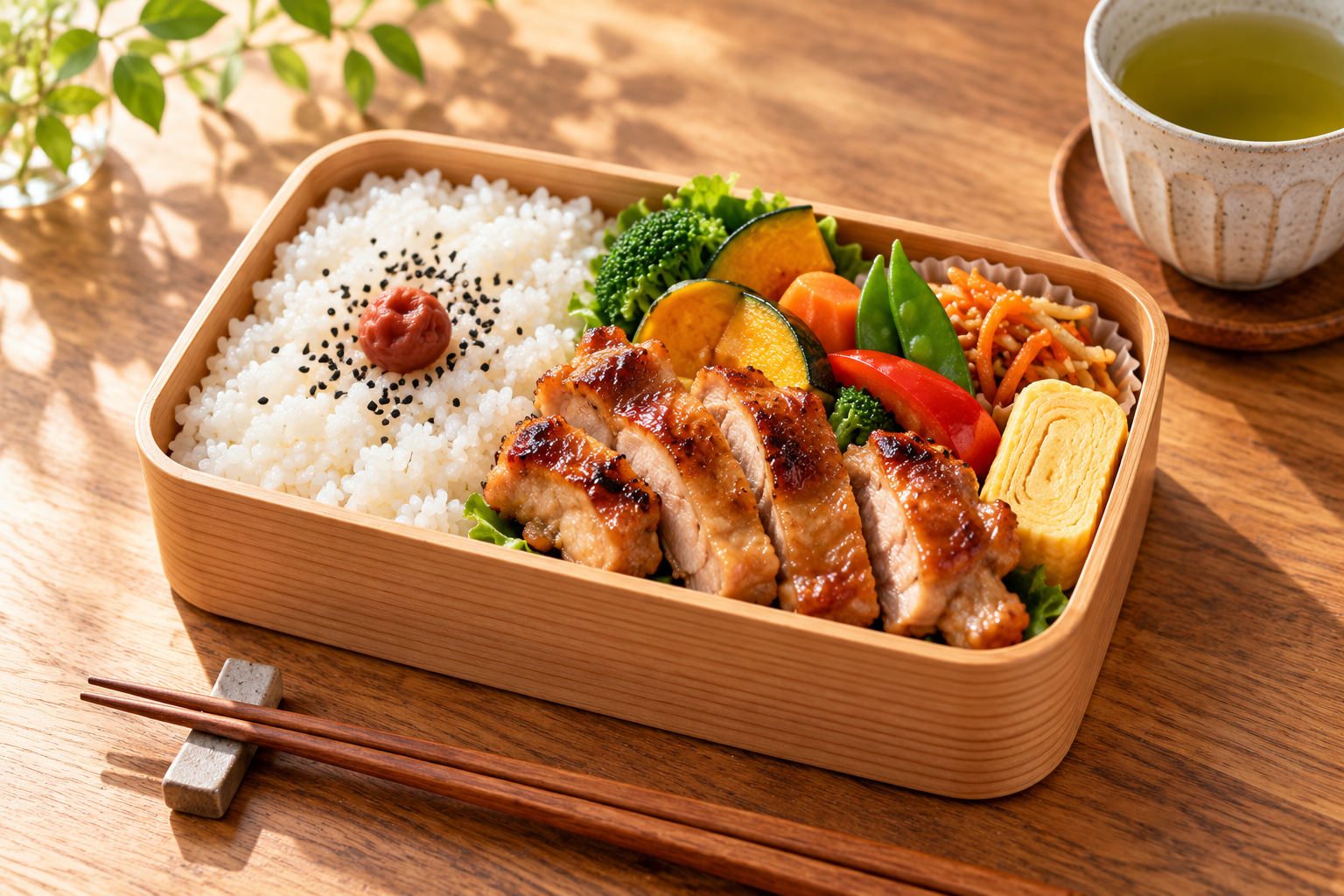ごはんとおかずを彩りよく詰めたお弁当のイメージ